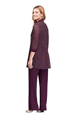 R&M Richards Women's Plus Size Two Piece Metalic Rib Pant Set Missy