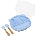MOJINL Kinderteller Rutschfest Silikon Baby Teller Tragbar Babyteller BPA Freies Kinder Tischset Babygeschirr Spülmaschinenfest mit Saugnapf,Deckel,Gabel,Löffel für Baby Kleinkinder Kinder (Blau)