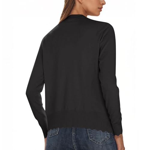 Women's Cardigan Sweater V Neck Lightweight Button Front Knit Tops Black - image 3