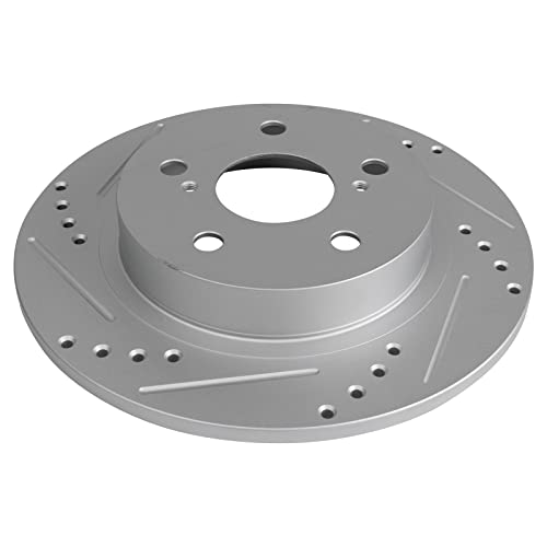 Image of TRQ Performance Rear Brake Pad and Rotor Set Ceramic Coated Drilled Slotted Rotors Compatible with 2011-2016 Scion tC