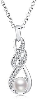 LOCIBLO Necklaces for Women 925 Sterling Silver Infinity Pendant White Gold Birthstone Necklace Anniversary Birthday Gifts Jewellery for Her, 16"+2"