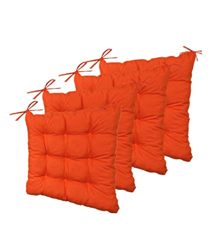 deco arts Coussin de Chaise - Lot de 4 Coussins Carrés avec Attaches pour Chaises Intérieur ou Extérieur - Polyester 65% & Coton 35% - Galette Certifiée Oeko-TEX - 40 x 40 cm, 380 g, Orange