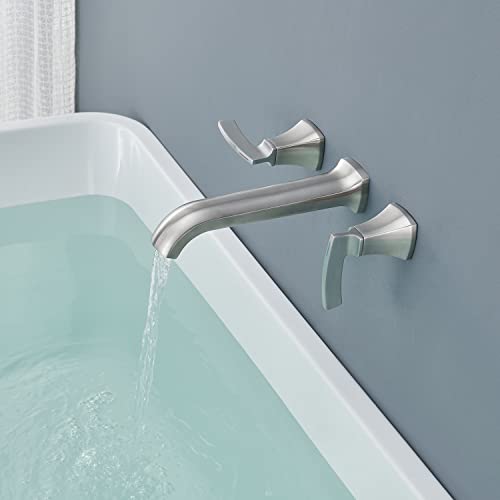 Qinkell 3011BN Wall Mount Tub Filler Roman Tub Faucet High Flow Long Spout Reach Brushed Nickel Bathtub Faucets thumb #2
