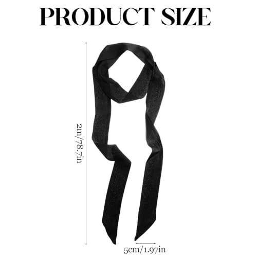 2 pcs Solid Color Long Neckerchief,Skinny Neck Scarf Satin Scarf Belt Satin Belt Ribbon Belts Thin Long Neckerchief for Necktie Handbag Wrap Handle(Black,White)2