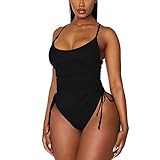 RPAEOY Costume Intero Donna Sexy Ruched Coulisse Costume da Bagno Controllo Addominale Bikini Push Up Imbottito Reggiseno Curvy Beachwear Swimwear Swimsuit (Nero,L)