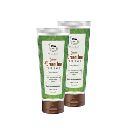 Image of TNW-THE NATURAL WASH Green Tea Face Wash | Dirt Removal Face Wash for Men & Women for dry and combination skin with Almond Oil and Vitamin C (100 ml) Pack of 2