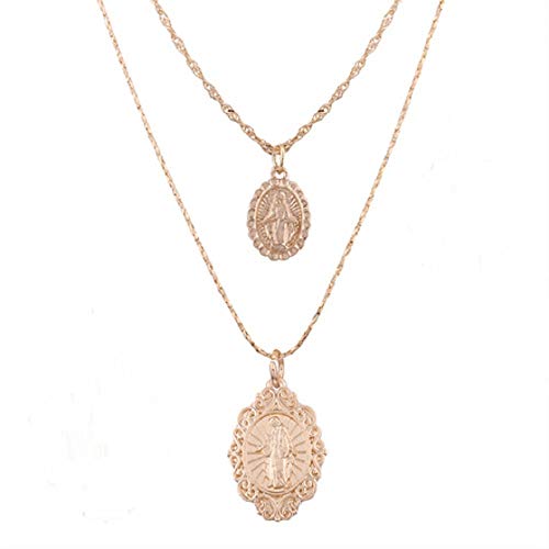 Uhat Ensemble de 2 colliers unisexe motif Vierge marie, en acier inoxydable, 55,9 cm