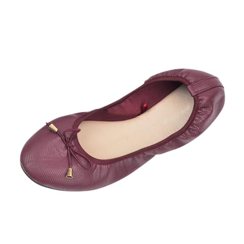 Women's Roll Up Flats, Ballet Flats for Women, Ladies' Collapsible Roll-Up Design Round Toe Flat Shoes Comfort Light Weight Slip-On Dress Shoes for Party and Wedding
