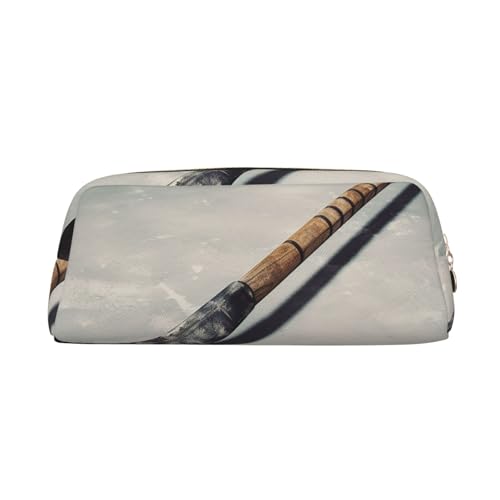 BSCKKDMN レザーペンシルケース かわいい ジッパー ペンシルポーチ ペンバッグ 多機能 旅行 メイクアップ コスメバッグ ホッケースティック キーポーチ 女性 男性 仕事 オフィス