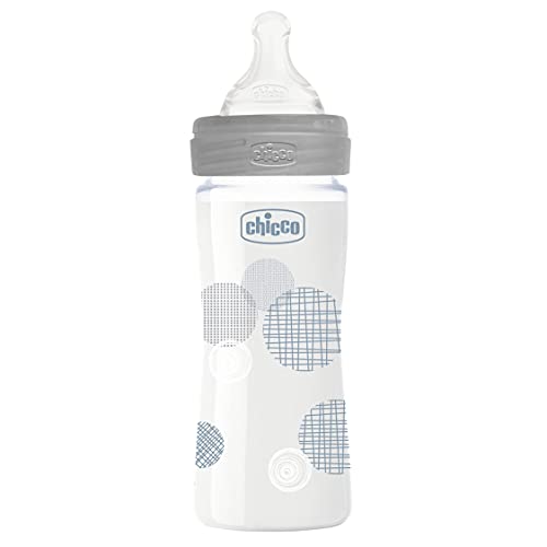 Chicco Biberon Bien-Être en Verre Tétine Silicone Flux Lent Neutre 0+ Mois 240 ml 1 Unité
