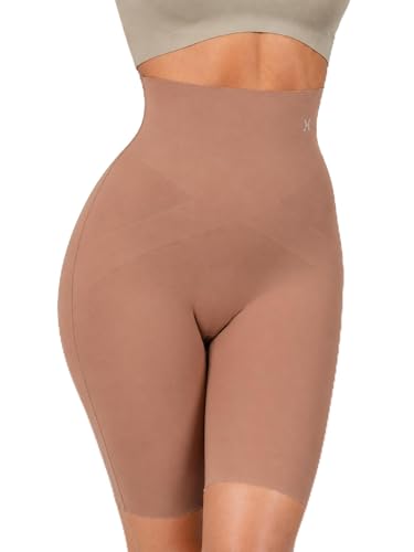 Image of Krvvy High Waist Seamless Mid-Thigh Shapewear Shorts for Women | Tummy Control Shaper for Belly Fat, Anti-Chafing, Invisible Under Dresses