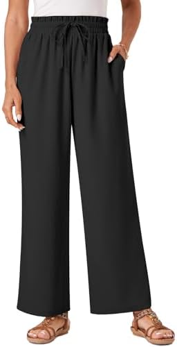 Glacspyg Damen Hosen Casual Flowy Wide Leg Freizeithose High Waisted Kordelzug Palazzo mit Taschen