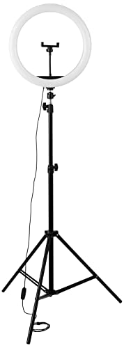 Image of Amazon Basics LED Ring Light (12-inch) with Tripod Stand, Hot Shoe Adapter and 3 Temperature Modes for YouTube, Photo-Shoot, Vlogging & More