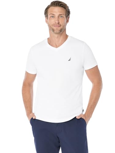 Nautica Men's Short Sleeve Solid Slim Fit V-Neck T-Shirt Shirt, Bright White, Medium - image 1