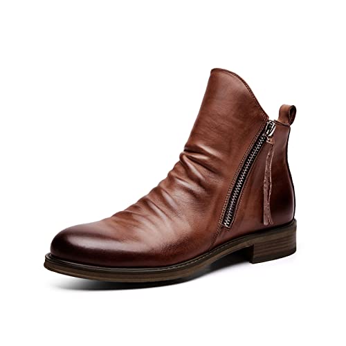 Botas Cortas para Hombre,Botines El Lateral con Cremallera,Botas Antideslizantes Chelsea, Botas De Invierno De Trabajo,Marrón,45 EU