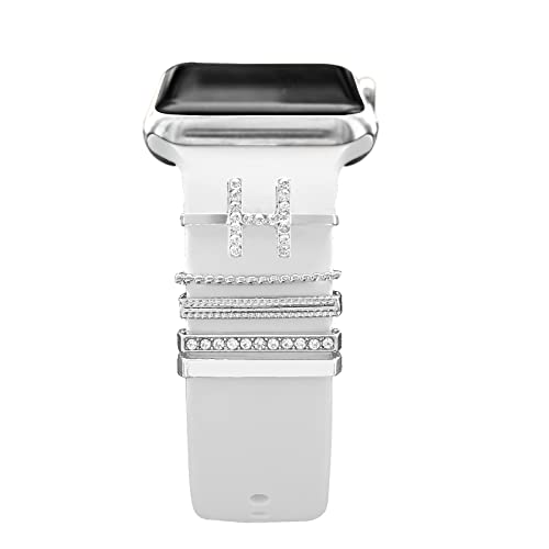 Image of 5Pcs Charms for Apple Watch band 41mm 45mm 40mm 44mm 38mm 42mm 46mm 49mm Women,Diamond+Metal Jewelry Decorative Ring For iWatch series 11 10 9 8 7 6 5 4 se 3 /2,Galaxy watch 7 /6 /5 /4,Strap Accessories