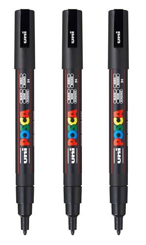 posca PC-3M Water-Based Paint Markers Reversible Fine Tip (0.9-1.3mm) Black 3 Count