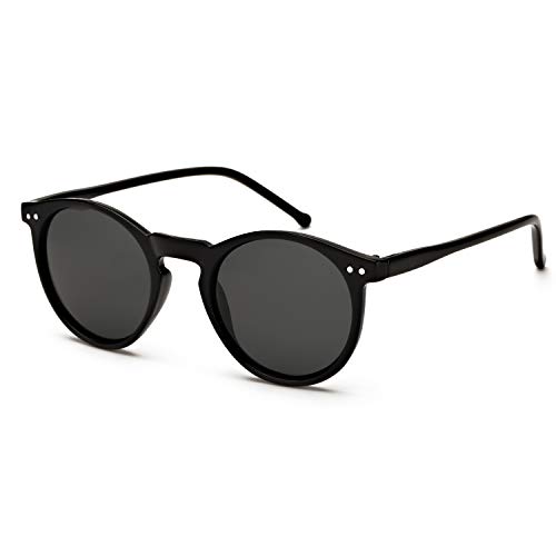 SODQW Gafas de sol Polarizadas Redondo Retro Protección UV400 para Hombres y Mujeres (Marco Negro/Lente Gris) Cover