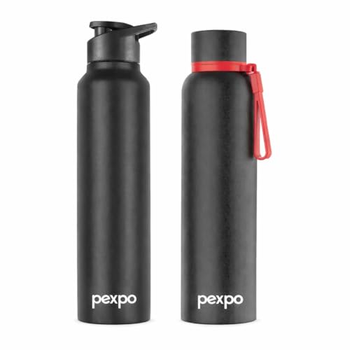 Image of PEXPO Chromo Pro 950ml - Knight Black and Bravo 980ml Knight Black Stainless Steel Water Bottle ISI Certified | For Home, Office, Gym, Travelling