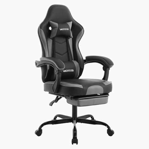 WOTSTA Gaming Chair Computerstuhl Ergonomischer Gaming Stuhl mit Fußstütze Bürostuhl Ergonomischer Computerstuhl mit Lendenwirbelstütze Dunkelgrau WOTSTA Gaming Chair Computerstuhl Ergonomischer Gaming Stuhl mit Fußstütze Bürostuhl Ergonomischer Computerstuhl mit Lendenwirbelstütze Dunkelgrau