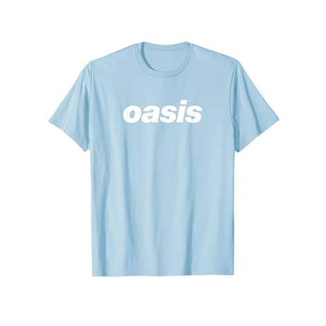 Oasis – White Logo On Baby Blue T-Shirt