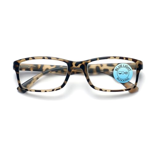 OPULIZE PEP   Lentes de lectura con bloqueo de luz azul para mujeres y hombres, marco rectangular con lentes antirreflejos, protección UV y fatiga ocular, carey marrón mate +1 (paquete de 1)