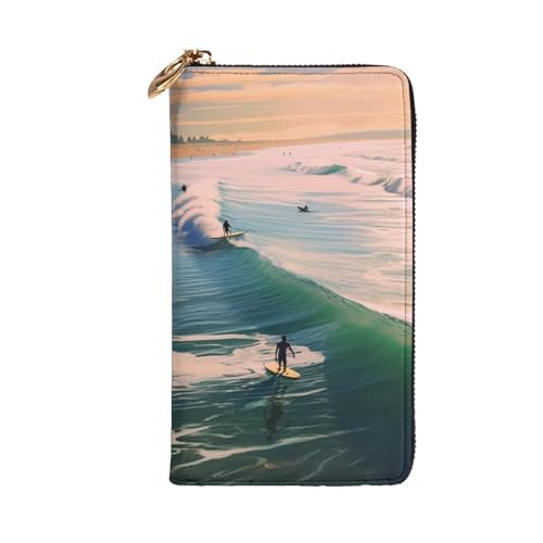 Beach Surf Wallet For Women Men Clutch Rfid Blocking Leather Wallets Large Capacity Purse Credit Card Holder Money Case With Zipper Phone Holder Long Travel Purse2