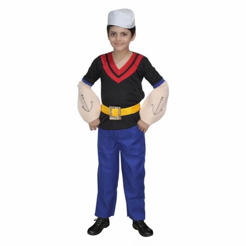 Image of Kaku Fancy Dresses Polyester Sailor Man Cartoon Costume -Blue & White, 5-6 Years, For Boys