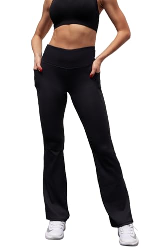 keriffe Women's Flare Yoga Pants with Side Pockets High Waist Casual Bootcut Leggings Tummy Control2
