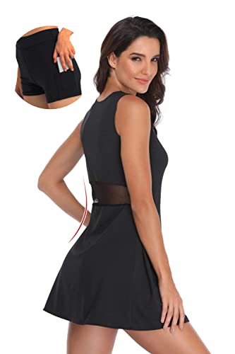 Women's Tennis Dress Workout Dress with Built-in Shorts & Pockets Sleeveless Athletic Golf Sportwear Tennis Dresses