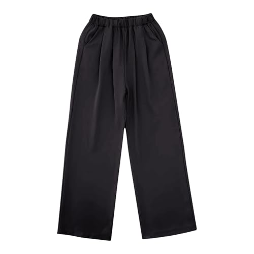 Girls Pull on Straight Pants Kids Plain High Waist Fall Thin Sweatpants Wide Leg Casual Comfy Trousers with Pockets