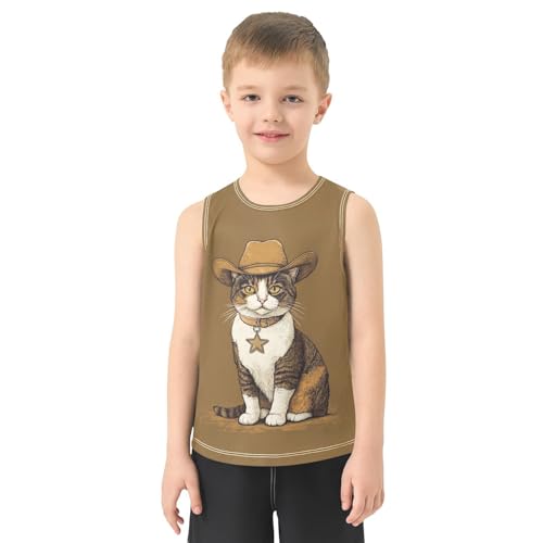 Cowboy Cat Sheriff Brown Boys Tank Tops Toddler Boys' Assorted Sleeveless Tank Tops for Boy,3T2
