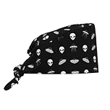 Unisex Aliens Space UFO Black Working Cap Elastic Surgical Cap Fashion Turban Caps for Chef, Athletic