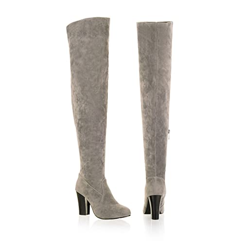 Cuissardes à la mode pour femmes avec talons épais de 8cm de hauteur et coupe grande taille