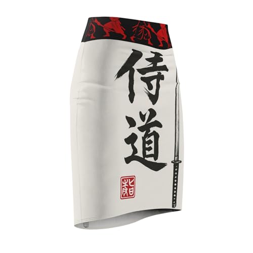 Samurai Black on White Bushido Code-Katana Pencil Skirt3