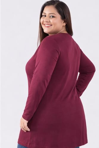 Image of CUPID Women's Cotton Plus Size Plain Full Sleeves Long Top for Summer n Semi Summers with One Side Pocket for Ladies Solid T Shirt