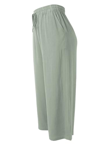 Hat and Beyond Womens Everyday Linen Pants Capri Casual Wide Leg Loose FIt High Waist Crop Trousers2