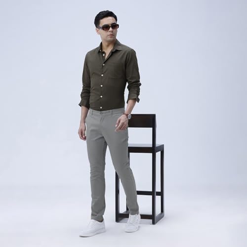 Image of BASICS Premium Cotton Stretch Formal Trousers for Men | Office Pants