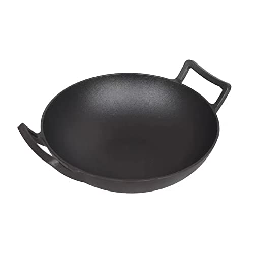 Wok de Hierro Fundido de Fondo Plano Wok de Hierro Fundido Grueso Hecho a Mano Antiguo Diámetro de la Olla: 36 cm Sartén(Pot Diameter:36 Cm)