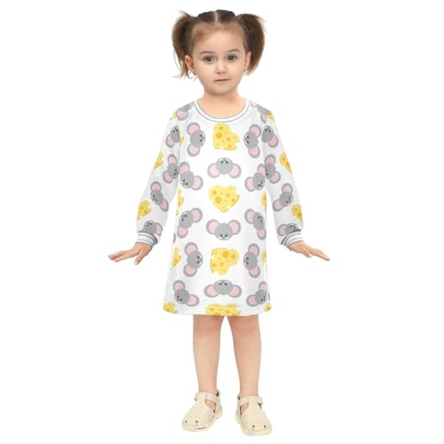 Mouse and Cheese Girls Dresses Long Sleeve Sweatshirt Dress for Girls Winter Toddler Casual A Line Dresses Size 2-8T4