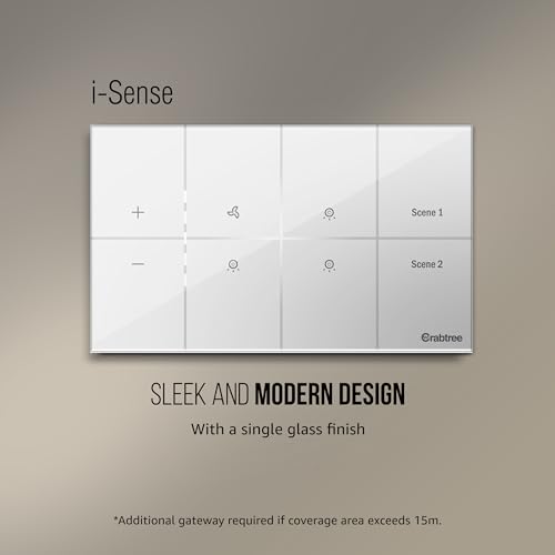 Image of Havells Crabtree iSense Smart Monoblock Touch Panel with1 Fan regulator, 3 ON /OFF switch, 2 Scene (White) I Compatible with 4M Gang Box I Mesh connectivity I Compatible with Alexa, Google Home