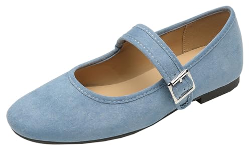 Suede Ballet Flats for Women French Retro Mary Jane Dress Flat Soft Suede Shoes Casual Buckle Shoes for Work Travel 2025