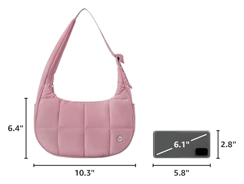 Image of WESTBRONCO Small Puffer Crescent Shoulder Bag for Women, Nylon Quilted Shoulder Purses, Puffy Handbags with Adjustable Strap