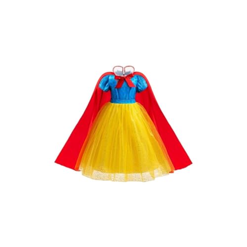 Lito Angels Vestito Biancaneve Principessa per Bambina con Mantello Rosso 5-6 Anni, Costume da Favola per Halloween, Natale, Carnevale, Festa Principessa e Giornata del Libro
