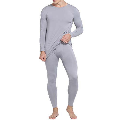 Yostylish Thermal Underwear for Men Ultra Soft Long Johns Set with Fleece Lined Grey