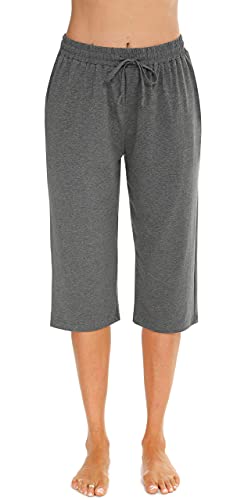 Vlazom Cotton Women's Pajama Bottoms Capri Lounge Pants Casual Cropped Pjs Trouser with Pockets & Drawstring2