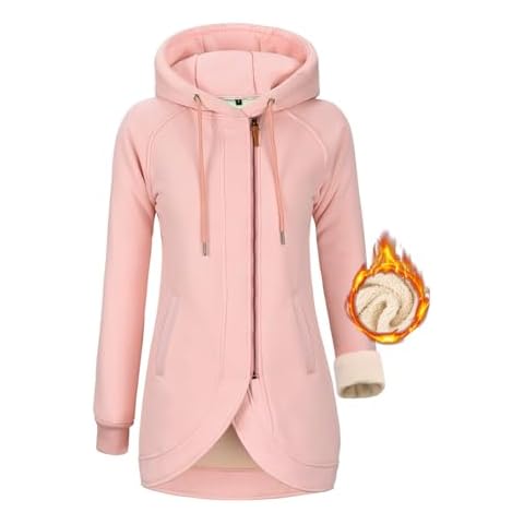 Voqeen Womens Hoodie Fleece Winter Jackets Zip Up Long Hoodies Warm Hooded Sweatshirts Sherpa Coat Long Sleeve Cover