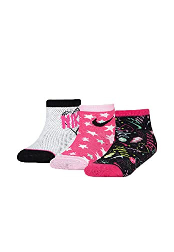 Nike Little Girls Doodle Scribble Lighweight Ankle Socks 3 Pack (White(GN0470-A8F)/Pink, 4-5 (kids 7C-10C))