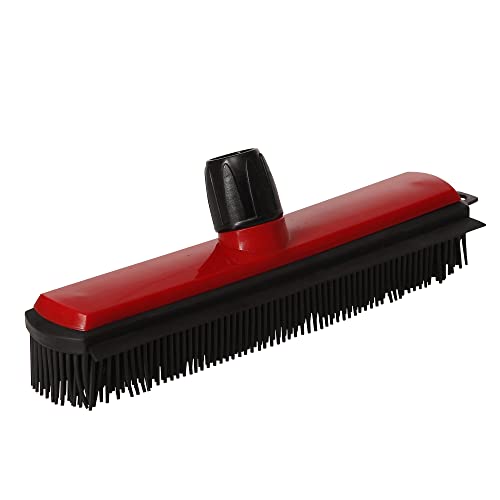 Novaliv - Balai en caoutchouc avec manche - Rouge - Tête de balai sans manche - Balai à picots - Balai à poussière - Pour cuisine, ménage