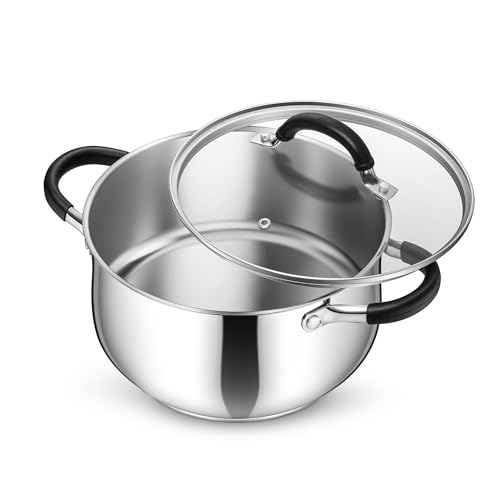 P&P CHEF Stainless Steel Stock Pot, 5 Qt Cooking Soup Pot with Visible Lid for Pasta, Tri-Ply Bottom...